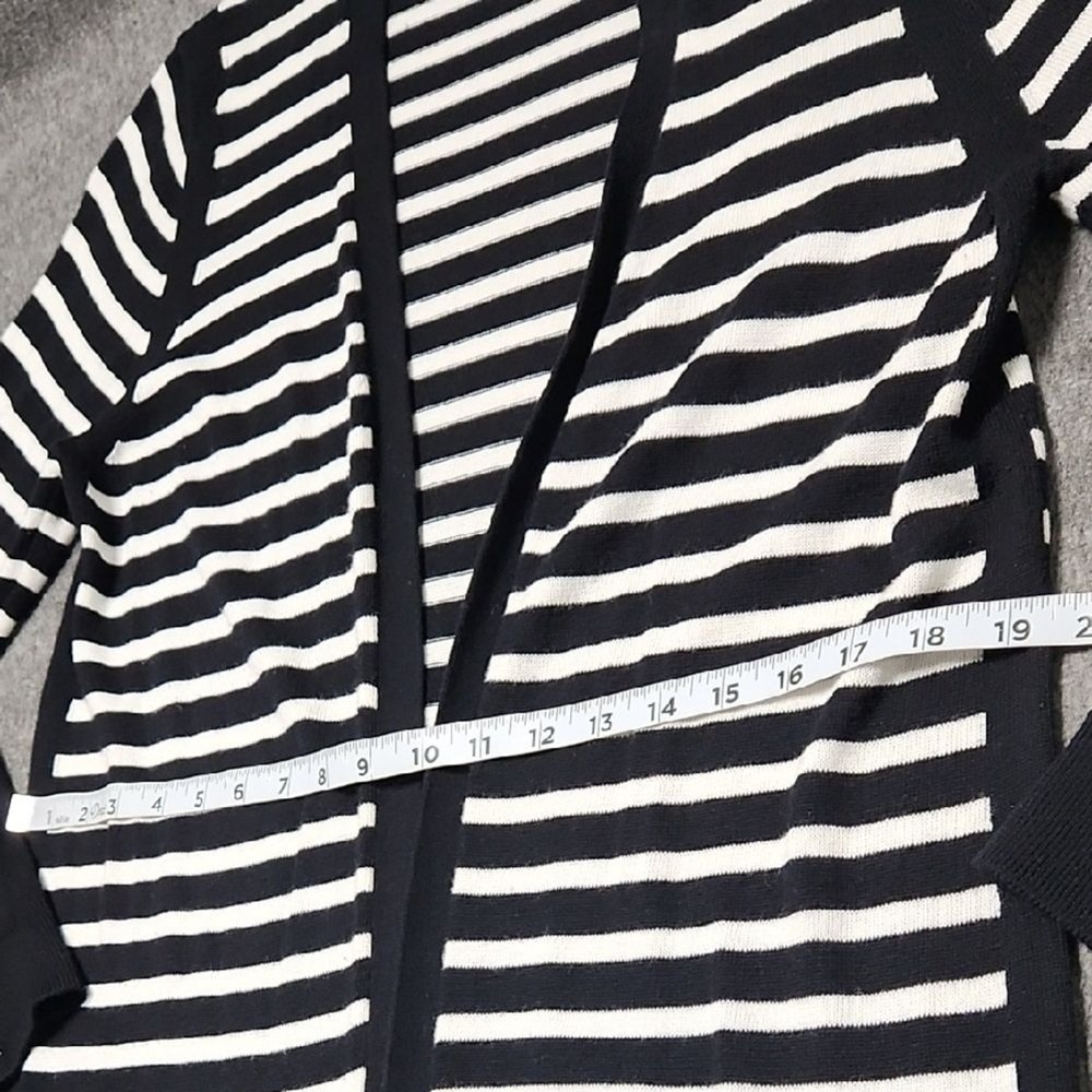 Vince Camuto Striped Long Open‎ Front Cardigan Sweater Black White Size L - Picture 5 of 8